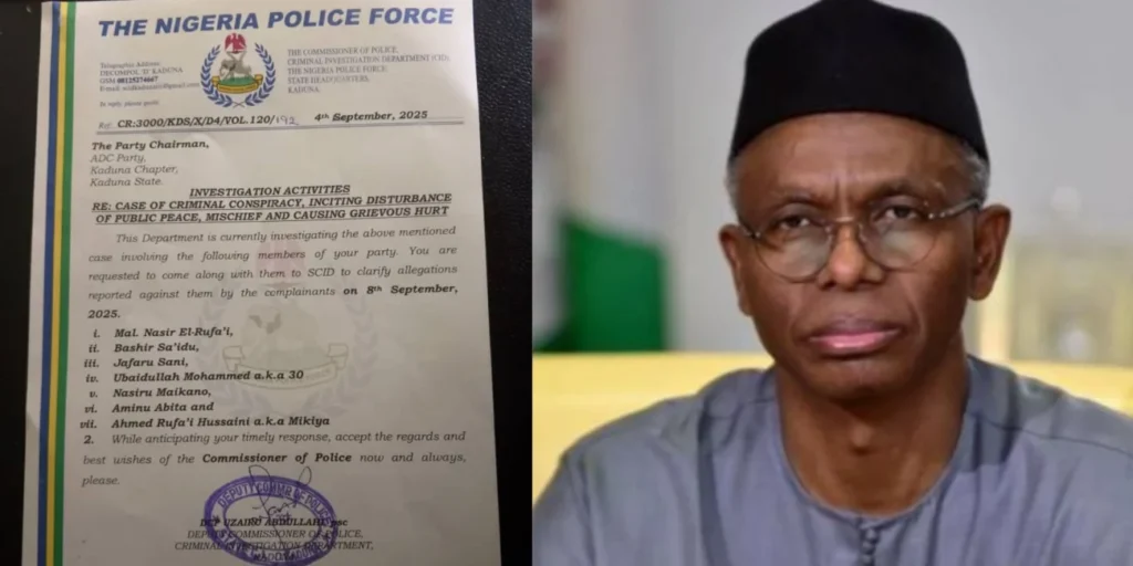 Just In: Police Summon El-Rufai and Top ADC Leaders Over Criminal Conspiracy Ahead Of Coalition Meeting Chaos