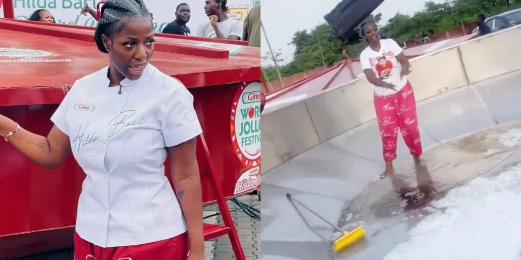 GWR: Backlash Trails Hilda Baci’s Barefoot Walk in Giant Jollof Pot